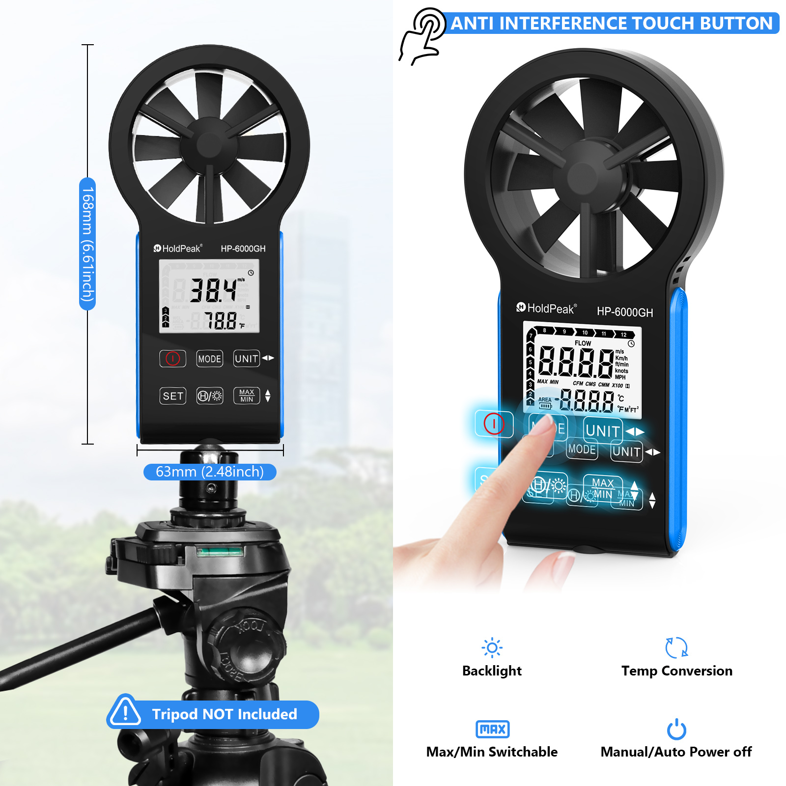 Waterproof&5 Units Switch Hand - огляд і ціна Anemometer Wind Speed